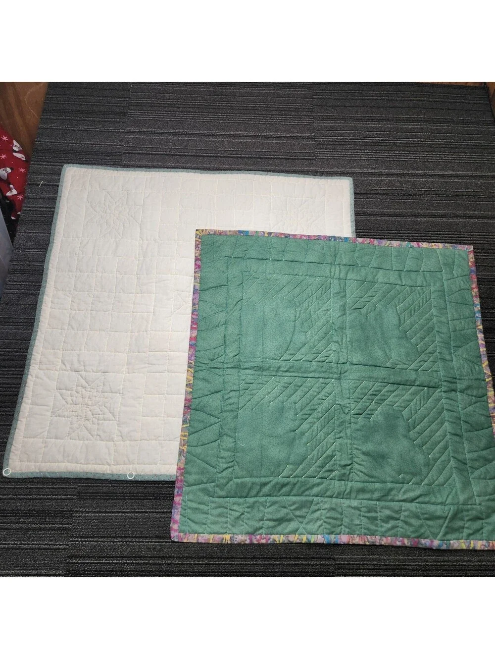 Lot of 2 Handmade Quilted Wall Hangings 24x24 Origami Flower & Patchwork Decor